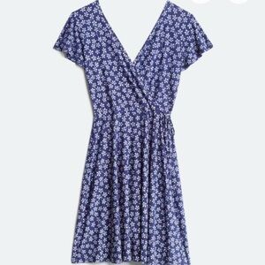 Kaela Faux Wrap Knit Dress - Floral Blue Wrap Dress